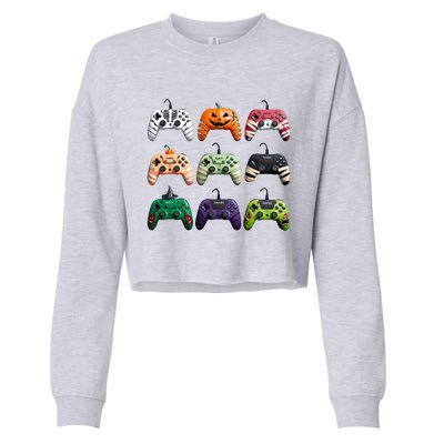 Halloween Skeleton Zombie Gamer Fun Design Cropped Pullover Crew