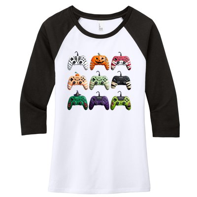 Halloween Skeleton Zombie Gamer Fun Design Women's Tri-Blend 3/4-Sleeve Raglan Shirt