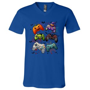 Halloween Skeleton Zombie Gaming Controllers Mummy Funny Gift V-Neck T-Shirt