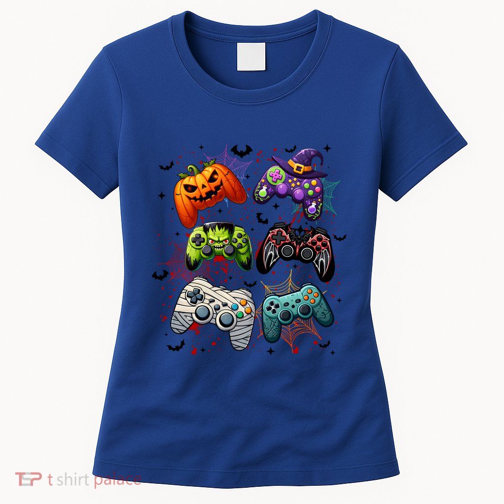 Halloween Skeleton Zombie Gaming Controllers Mummy Funny Gift Womens T-Shirt