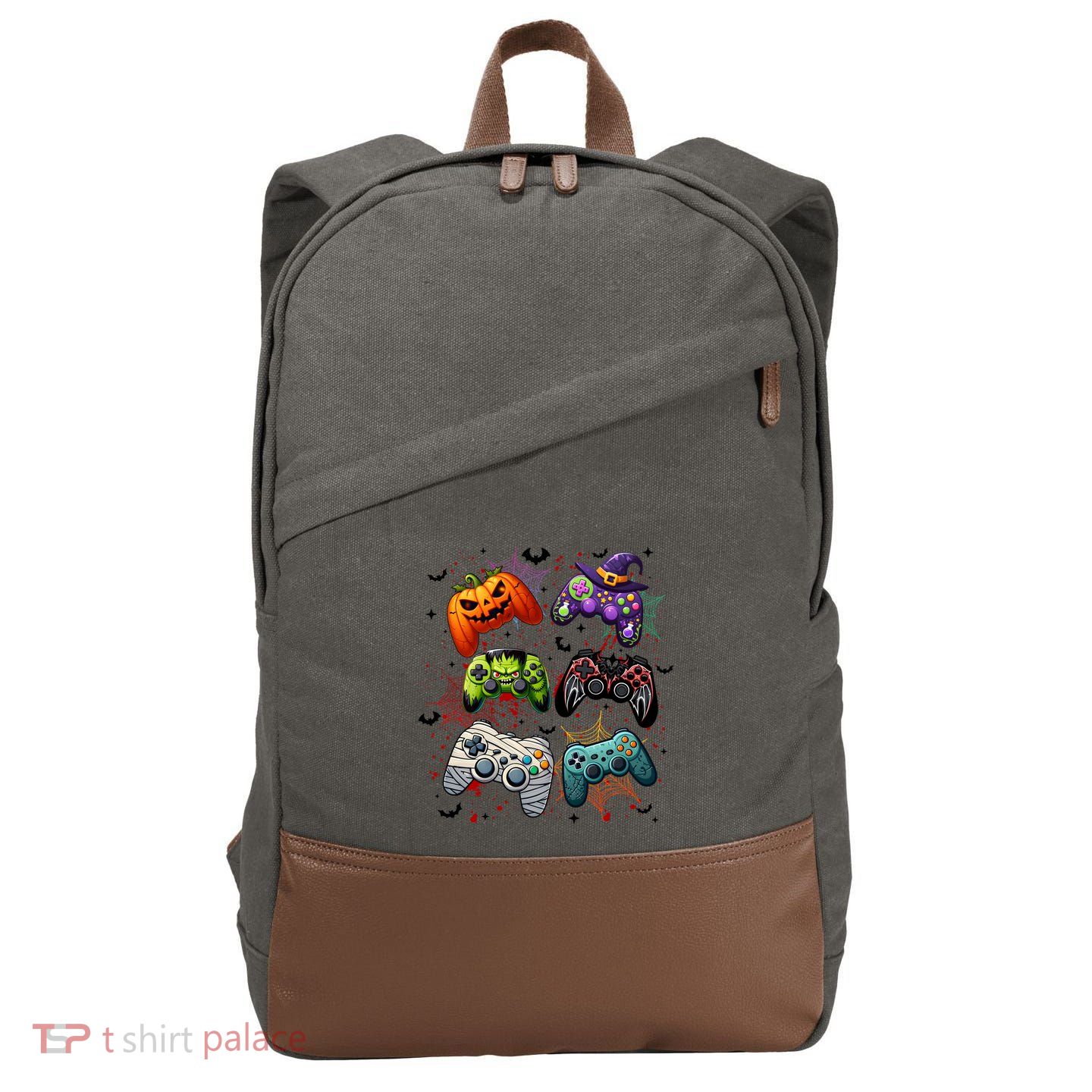 Halloween Skeleton Zombie Gaming Controllers Mummy Funny Gift Cotton Canvas Backpack