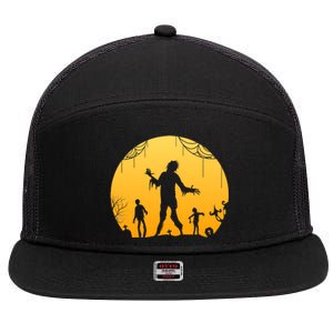 Halloween Spooky Zombie Graveyard 7 Panel Mesh Trucker Snapback Hat