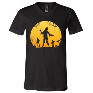 Halloween Spooky Zombie Graveyard V-Neck T-Shirt