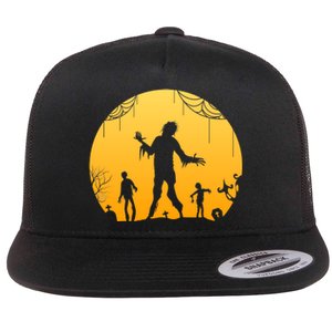 Halloween Spooky Zombie Graveyard Flat Bill Trucker Hat