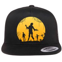 Halloween Spooky Zombie Graveyard Flat Bill Trucker Hat