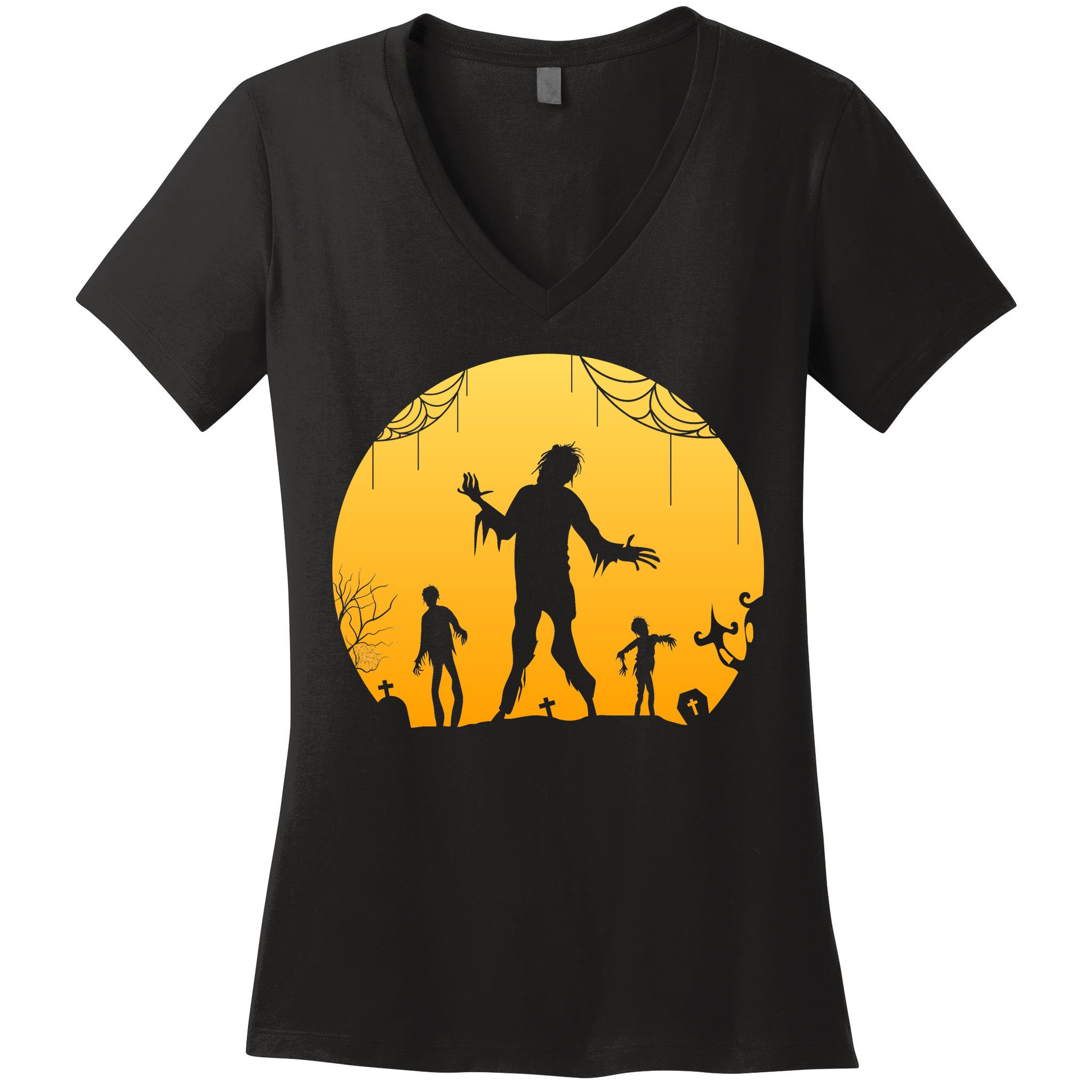 Halloween Spooky Zombie Graveyard Women's V-Neck T-Shirt