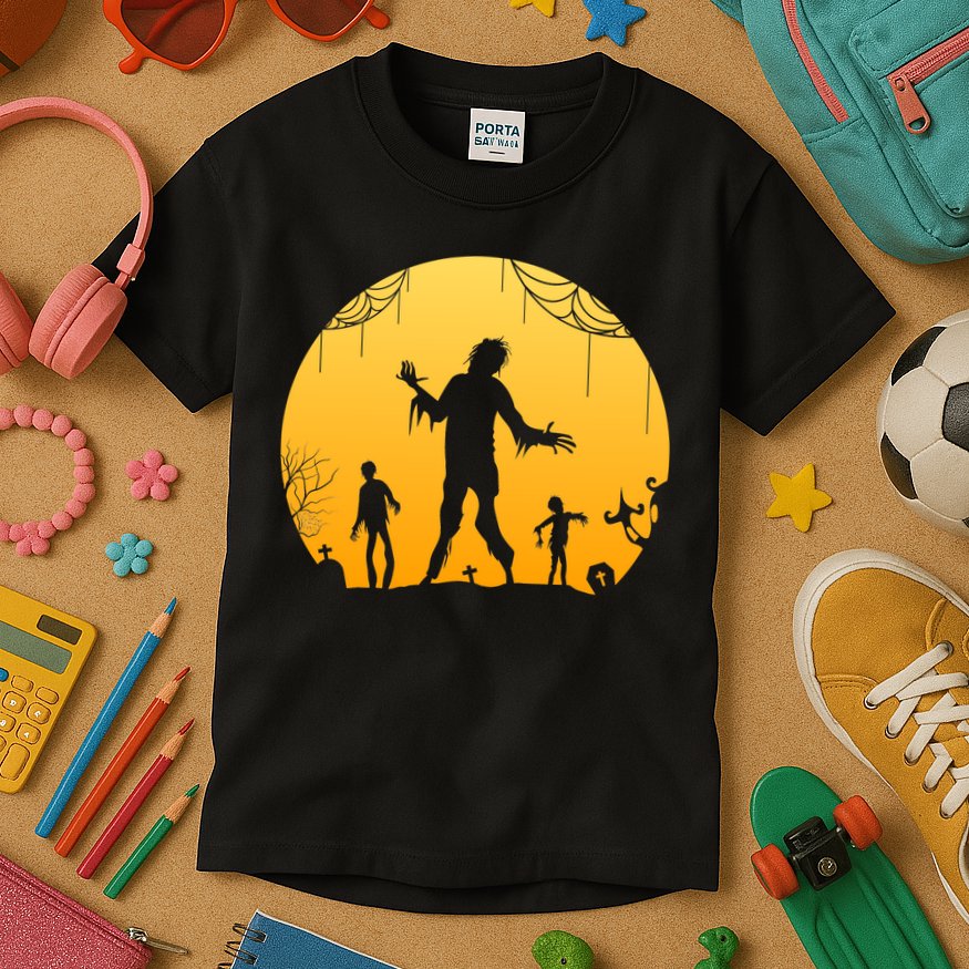 Halloween Spooky Zombie Graveyard Kids T-Shirt