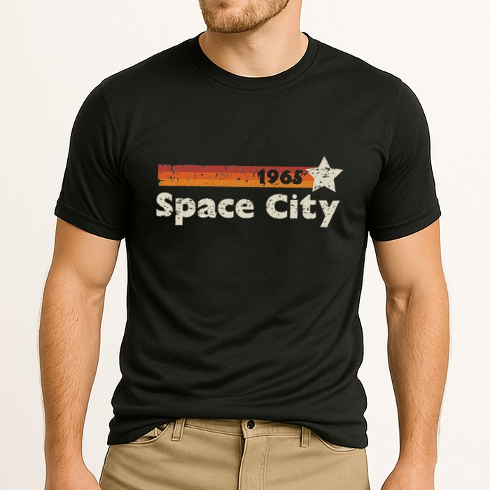 Houston Texas 1965 Space City Distressed Rocketship Cooling Performance Crew T-Shirt