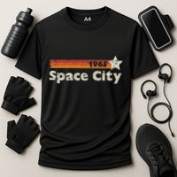 Houston Texas 1965 Space City Distressed Rocketship Cooling Performance Crew T-Shirt