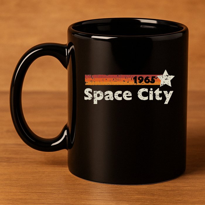 Houston Texas 1965 Space City Distressed Rocketship 11oz C Handle Ceramic Mug
