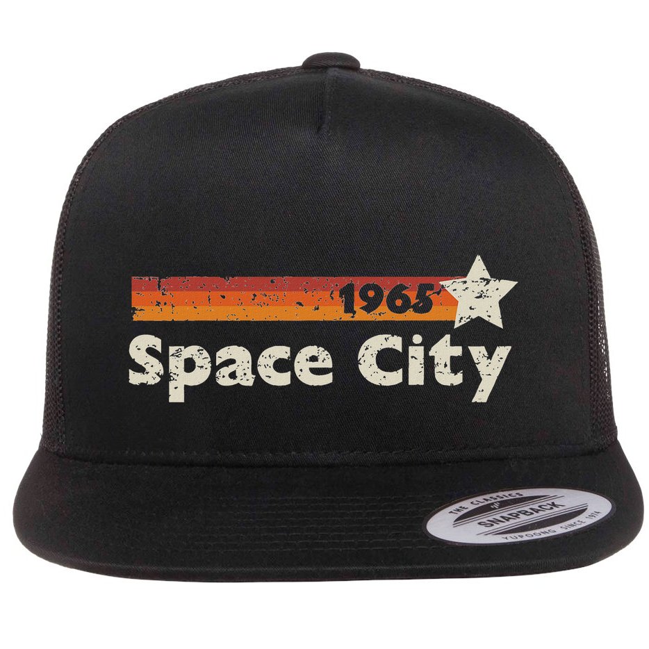 Houston Texas 1965 Space City Distressed Rocketship Flat Bill Trucker Hat