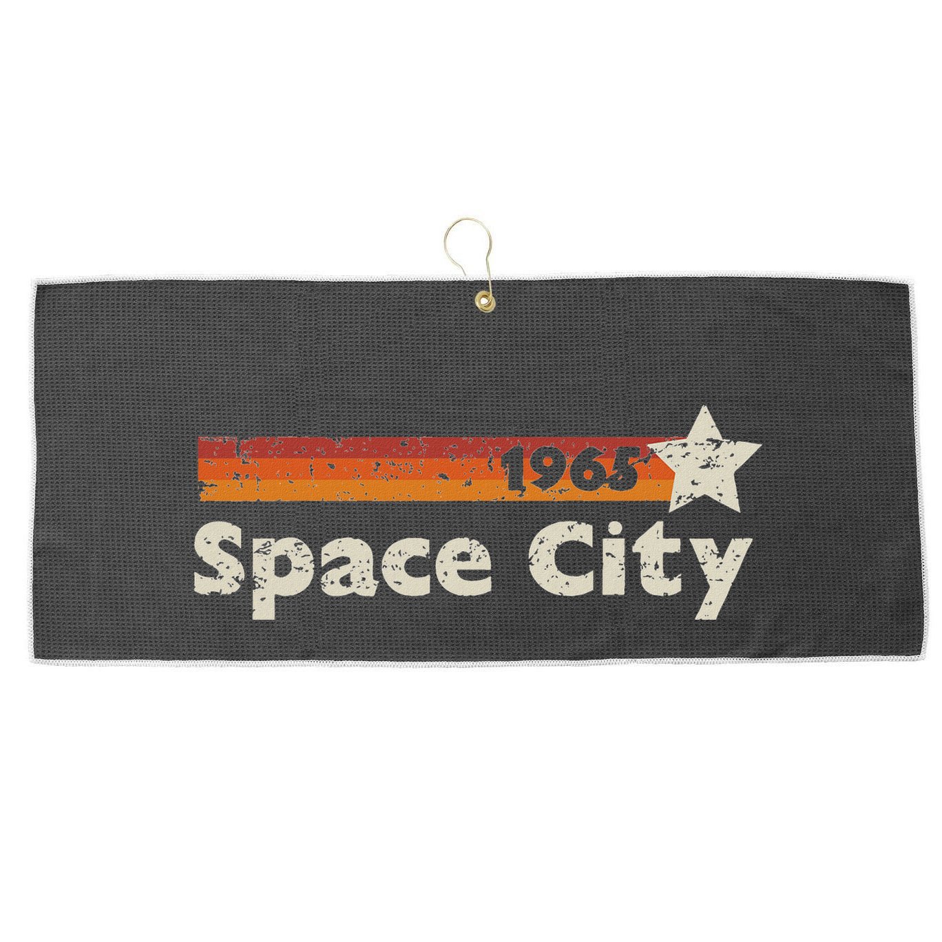 Houston Texas 1965 Space City Distressed Rocketship Large Microfiber Waffle Golf Towel