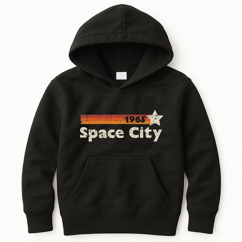 Houston Texas 1965 Space City Distressed Rocketship Kids Hoodie