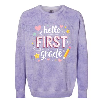 Hello Team 1st Grade Back To School Outfit Colorblast Crewneck Sweatshirt