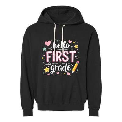 Hello Team 1st Grade Back To School Outfit Garment-Dyed Fleece Hoodie