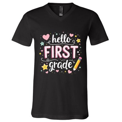 Hello Team 1st Grade Back To School Outfit V-Neck T-Shirt