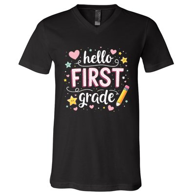 Hello Team 1st Grade Back To School Outfit V-Neck T-Shirt