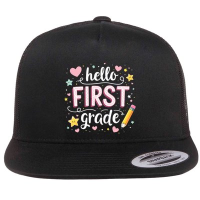 Hello Team 1st Grade Back To School Outfit Flatbill Hat