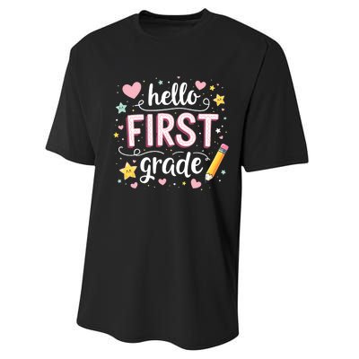 Hello Team 1st Grade Back To School Outfit Performance Sprint T-Shirt