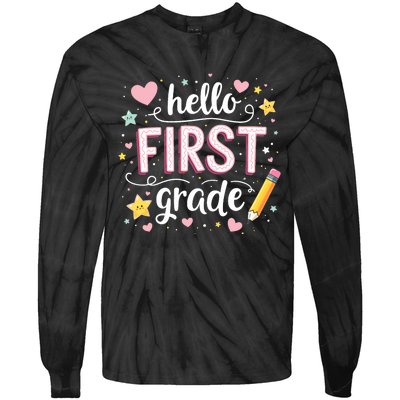 Hello Team 1st Grade Back To School Outfit Tie-Dye Long Sleeve Shirt