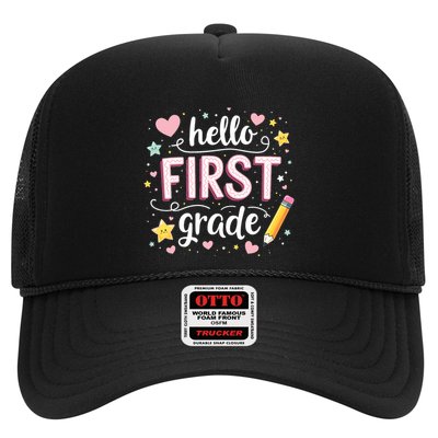 Hello Team 1st Grade Back To School Outfit Trucker Hat