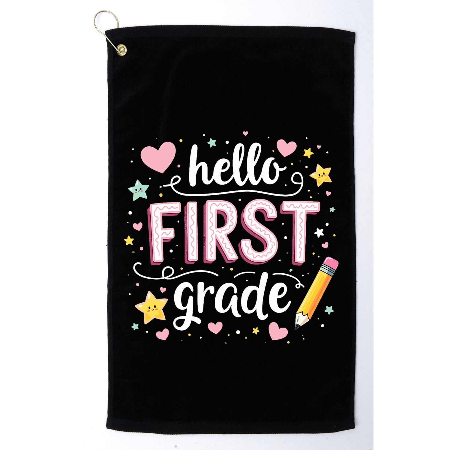 Hello Team 1st Grade Back To School Outfit Golf Towel