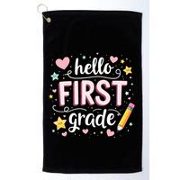 Hello Team 1st Grade Back To School Outfit Golf Towel
