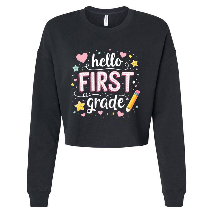 Hello Team 1st Grade Back To School Outfit Cropped Pullover Crew
