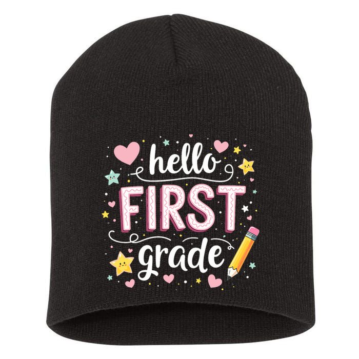Hello Team 1st Grade Back To School Outfit Short Acrylic Beanie