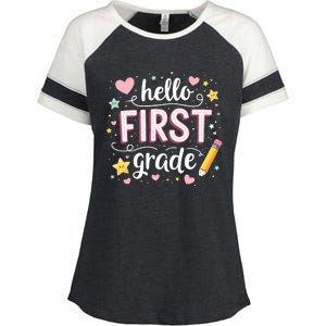 Hello Team 1st Grade Back To School Outfit Enza Ladies Jersey Colorblock Tee