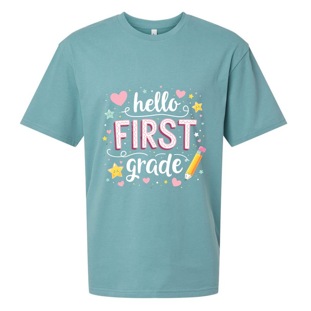 Hello Team 1st Grade Back To School Outfit Sueded Cloud Jersey T-Shirt
