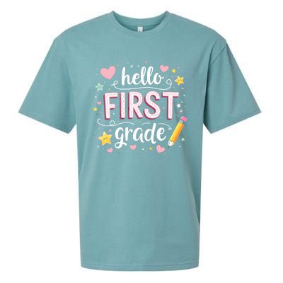 Hello Team 1st Grade Back To School Outfit Sueded Cloud Jersey T-Shirt