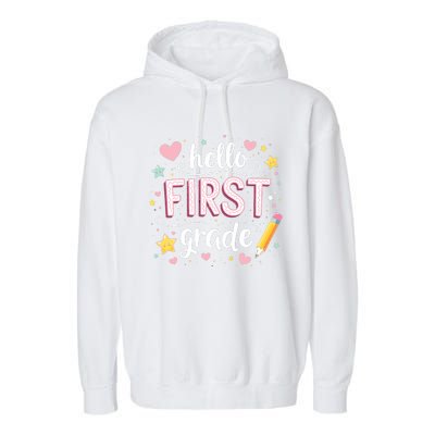 Hello Team 1st Grade Back To School Outfit Garment-Dyed Fleece Hoodie