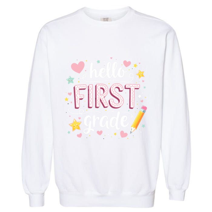 Hello Team 1st Grade Back To School Outfit Garment-Dyed Sweatshirt