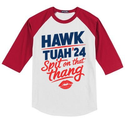 Hawk Tuah 24 Spit On That Thang Hawk Tuah 2024 Kiss Kids Colorblock Raglan Jersey