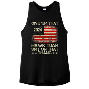 Hawk Tuah 24 Spit On That Thang Usa Flag 2024 4th Of July Ladies PosiCharge Tri-Blend Wicking Tank