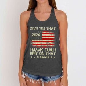 Hawk Tuah 24 Spit On That Thang Usa Flag 2024 4th Of July Women's Knotted Racerback Tank