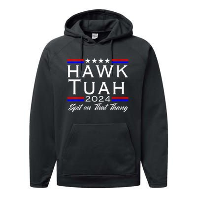 Hawk Tuah 24 Spit On That Thang White Design In Dark Apparel Performance Fleece Hoodie