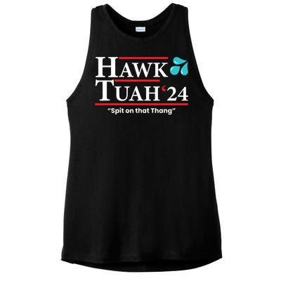 Hawk Tuah 24 Spit On That Thang Ladies PosiCharge Tri-Blend Wicking Tank