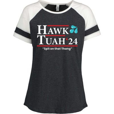 Hawk Tuah 24 Spit On That Thang Enza Ladies Jersey Colorblock Tee