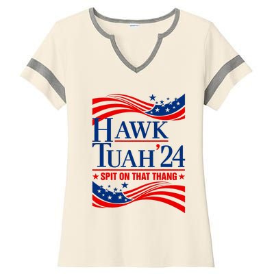 Hawk Tauh 24 Spit On That Thang Usa American Flag Meme Quote Ladies Halftime Notch Neck Tee