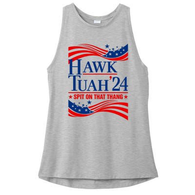 Hawk Tauh 24 Spit On That Thang Usa American Flag Meme Quote Ladies PosiCharge Tri-Blend Wicking Tank