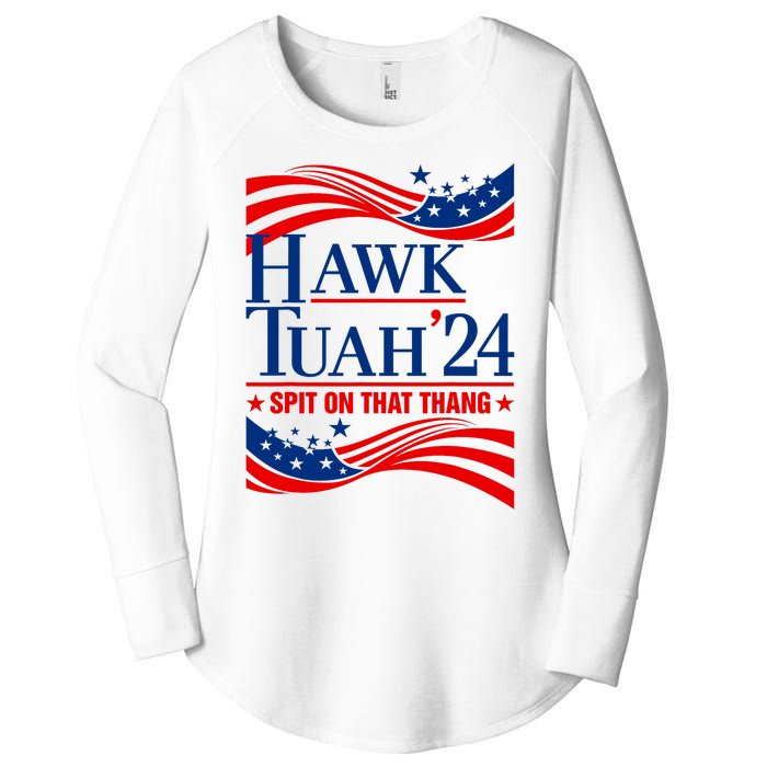 Hawk Tauh 24 Spit On That Thang Usa American Flag Meme Quote Women's Perfect Tri Tunic Long Sleeve Shirt