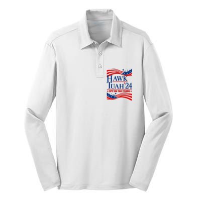 Hawk Tauh 24 Spit On That Thang Usa American Flag Meme Quote Silk Touch Performance Long Sleeve Polo