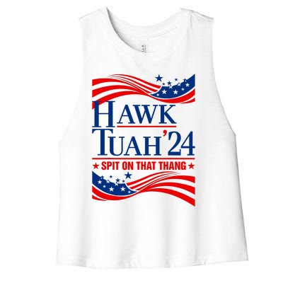 Hawk Tauh 24 Spit On That Thang Usa American Flag Meme Quote Women's Racerback Cropped Tank