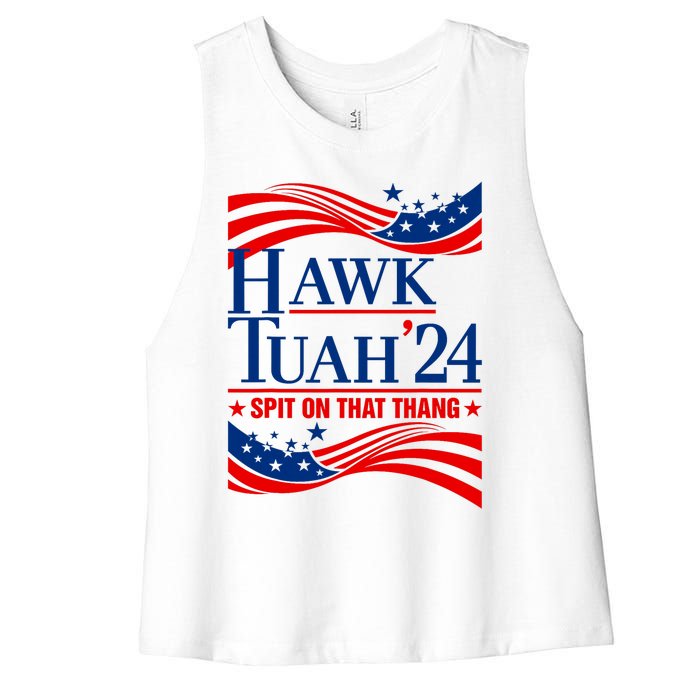 Hawk Tauh 24 Spit On That Thang Usa American Flag Meme Quote Women's Racerback Cropped Tank