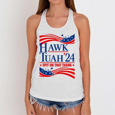 Hawk Tauh 24 Spit On That Thang Usa American Flag Meme Quote Women's Knotted Racerback Tank