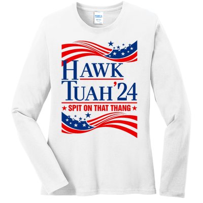 Hawk Tauh 24 Spit On That Thang Usa American Flag Meme Quote Ladies Long Sleeve Shirt