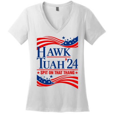 Hawk Tauh 24 Spit On That Thang Usa American Flag Meme Quote Women's V-Neck T-Shirt