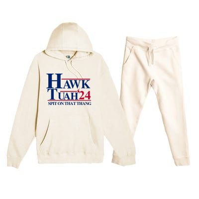 Hawk Tuah 24 Spit On That Thang Funny Saying Premium Hooded Sweatsuit Set